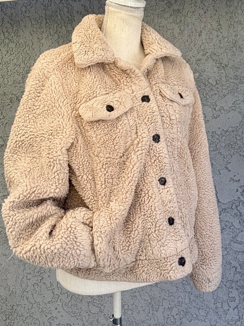 Fashion Nova Button Up Jacket Teddy Sherpa Fleece Trucker Style Womens Medium - Picture 5 of 13